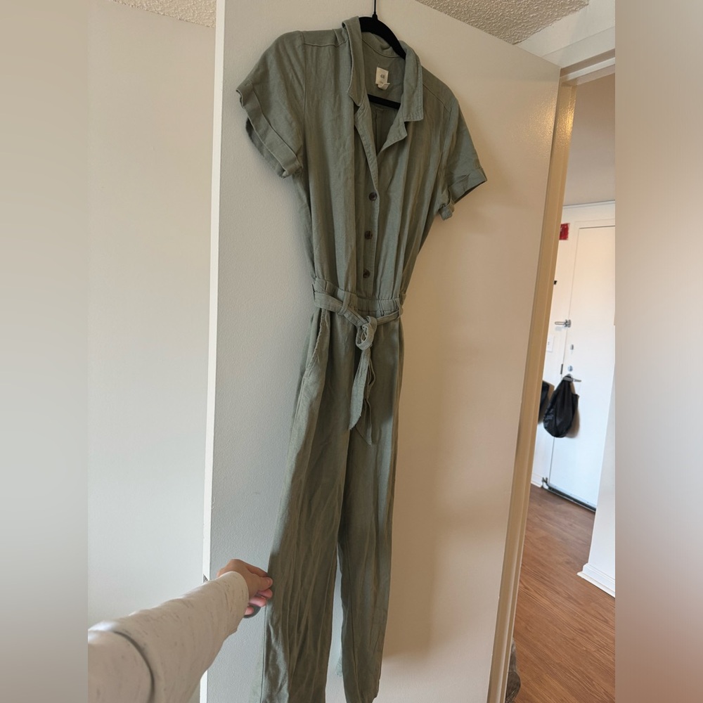 Army green linen jumpsuit
